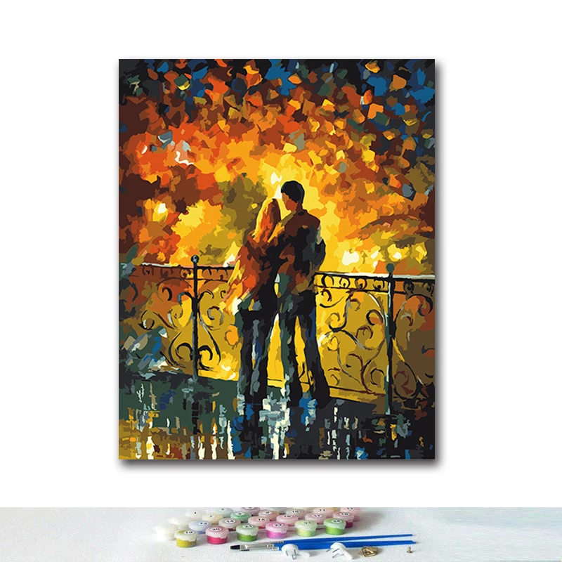 Diy digital painting hand-painted couple kissing hugging romantic art creative living room figure | Дом и сад