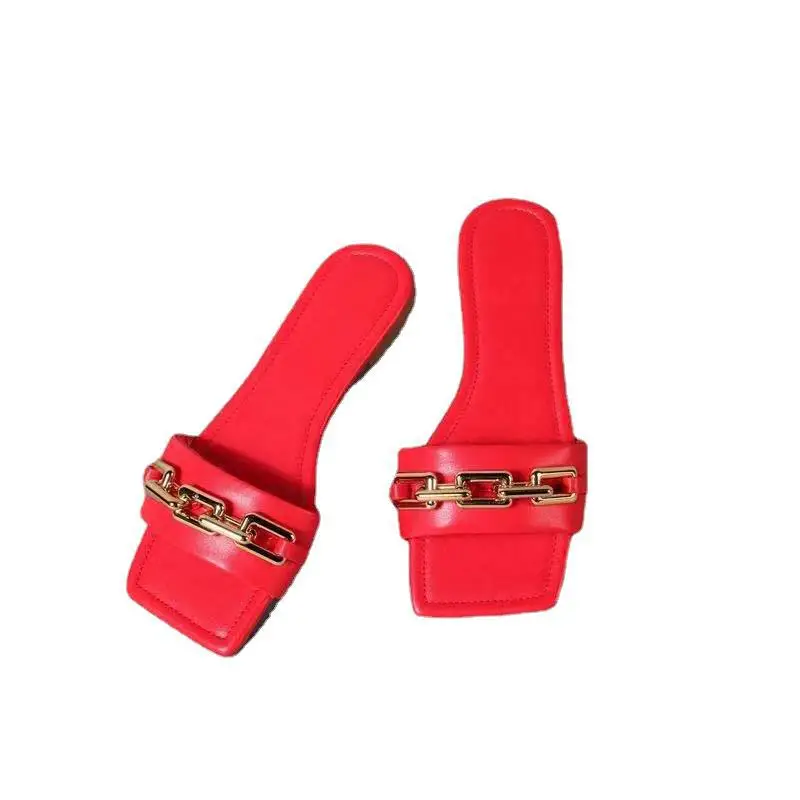 Flip Flop Platform Women's Shoes Plus Size Women's Slippers Slides Summer New Chain Flat Slippers for Women Casual Slides Women