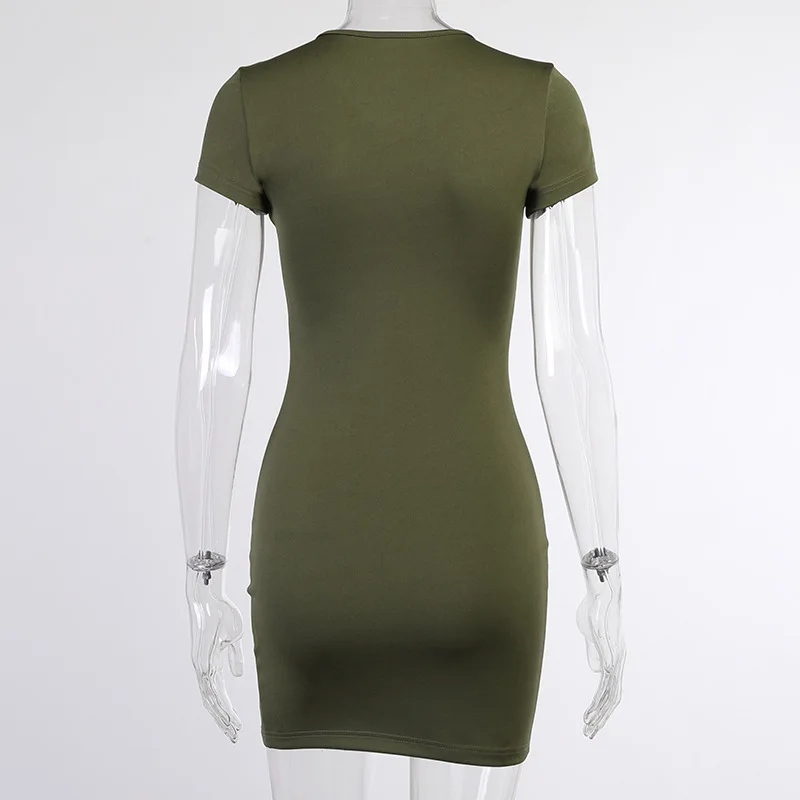 

New Summer Casual Bodycon Dress Women O Neck Short Sleeve Dress Black Solid Color Night Club Party Mini Dresses
