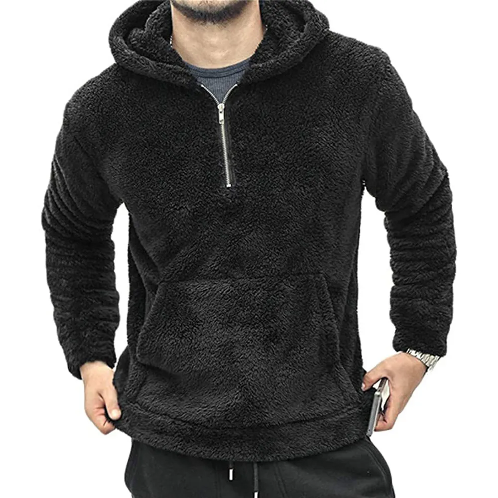 

New Autumn And Winter Men's Hoodie Warm Solid Color Polar Fleece Hooded Multicolor Casual Zipper Decoration Top S-2XL