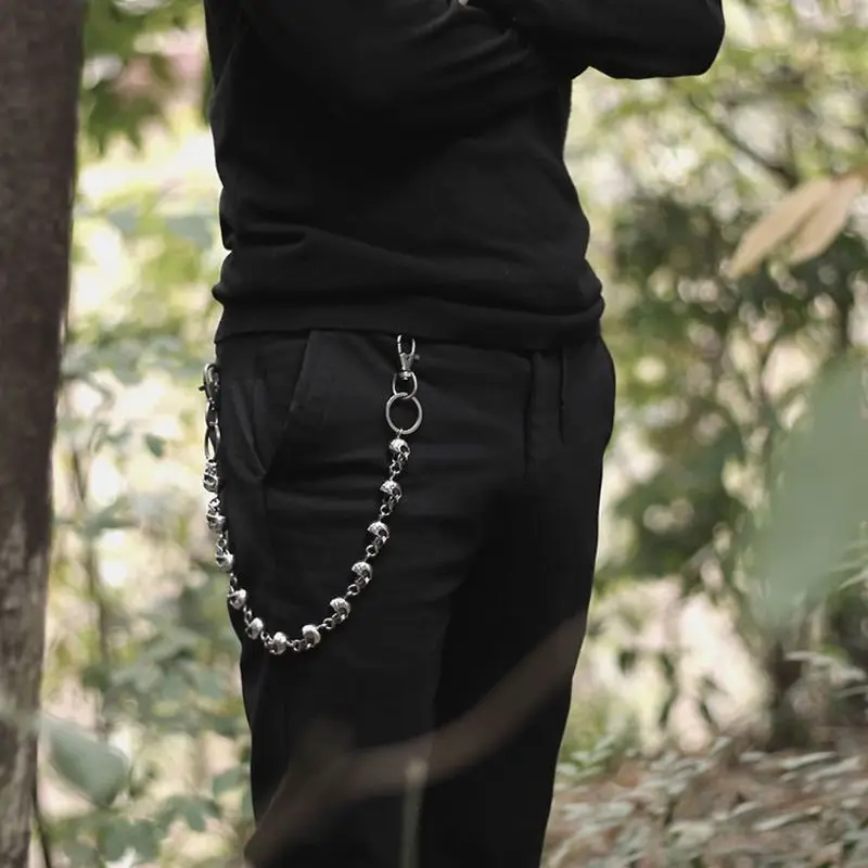 Мужские Готические джинсы винтажная металлическая цепочка в виде черепа панк