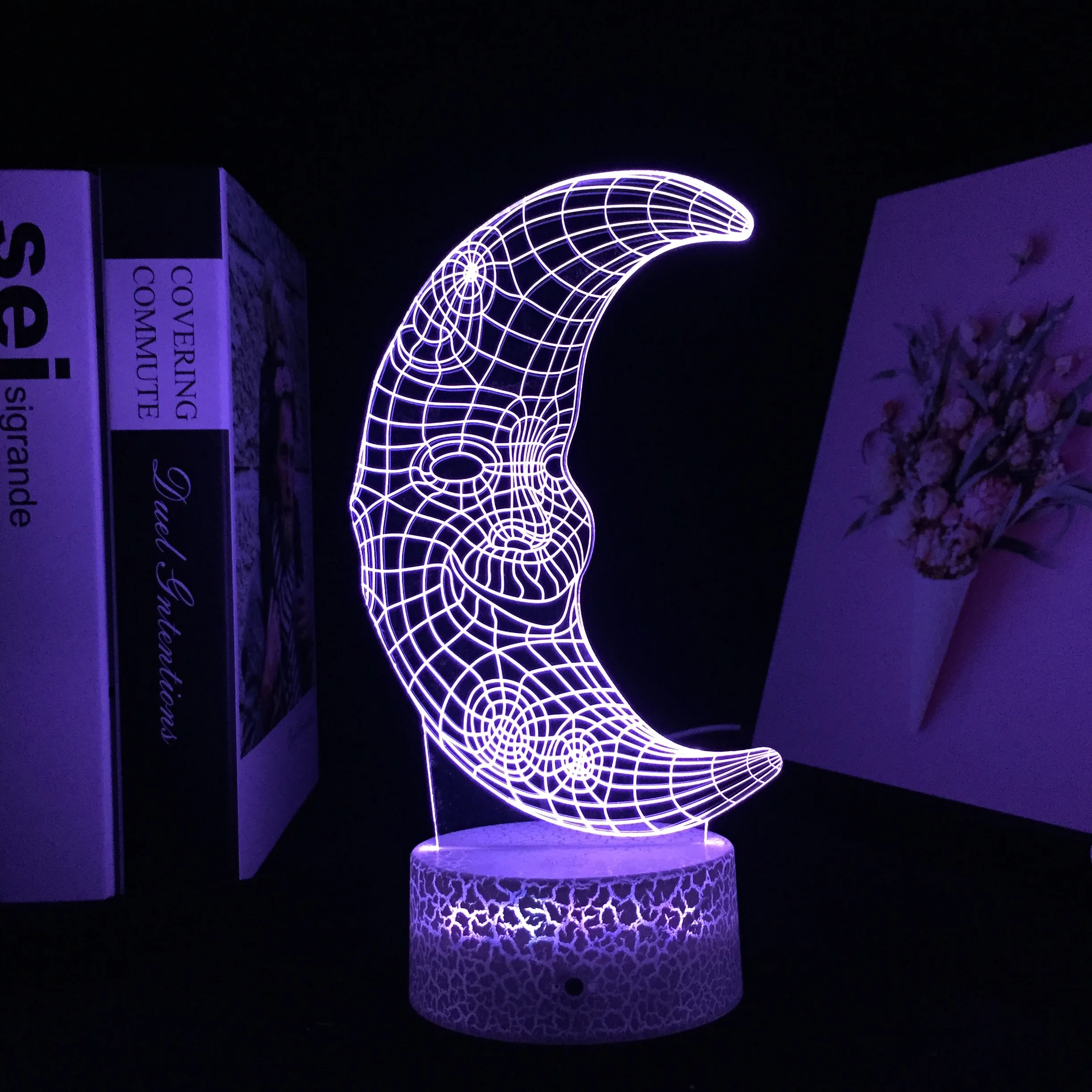 

Abstract Crescent 3D LED Night Light for Birthday Gift Room Atmosphere Decor Touch Remote Contro Colorful Acrylic Table Lamp