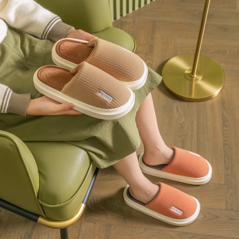 

Winter Cotton Slippers Female Winter Simple Couple Home Thick-soled Anti-skid Warm Home Indoor Men's Cotton Shoes