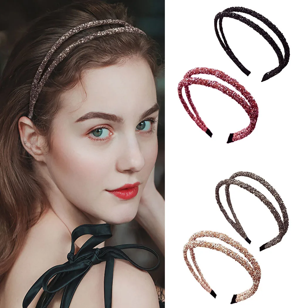 2 шт. обруч для волос в Корейском стиле Женская Блестящая повязка со стразами из