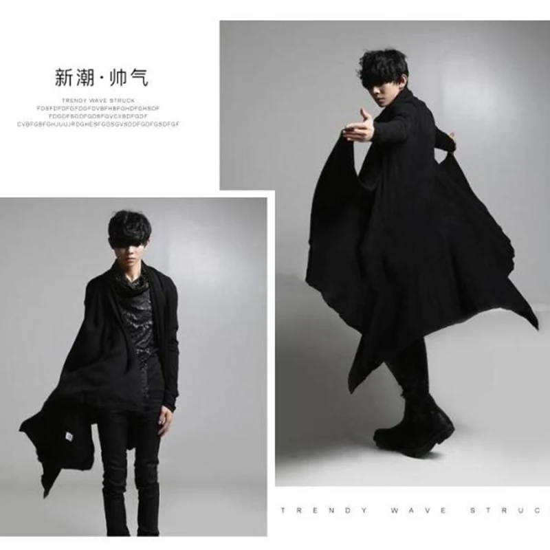 Корейский стиль модный мужской осенне зимний Кардиган пальто накидка Длинная