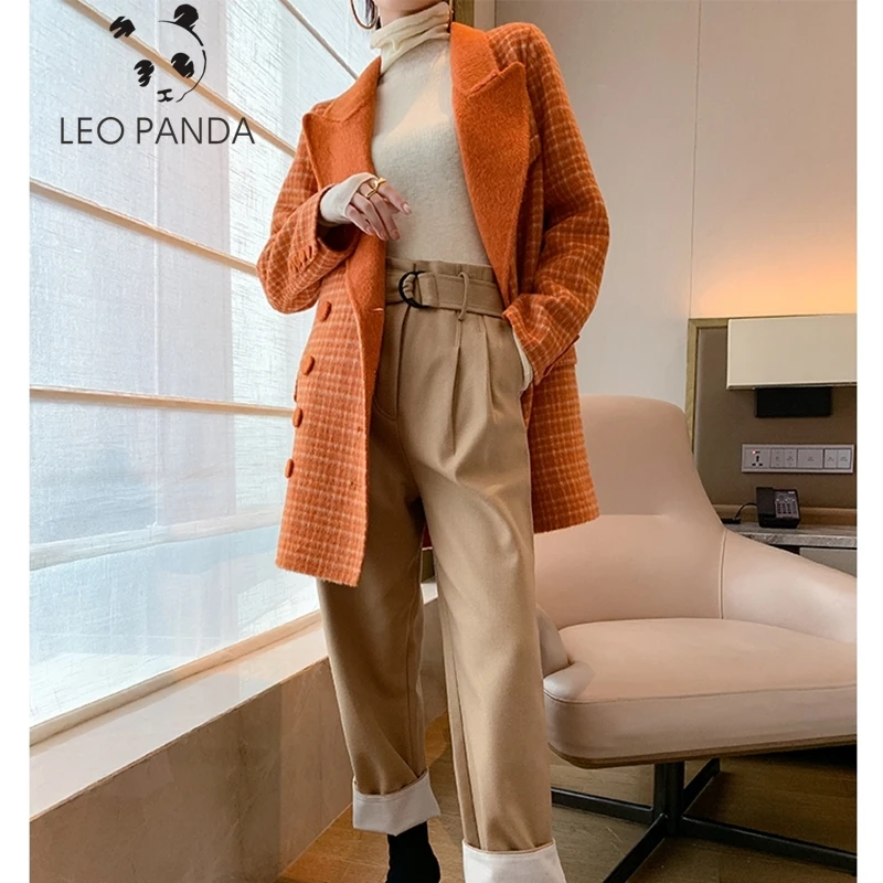 

Winter Women Chic Plaid Woolen Blazers Korean Fashion Checker Pattern Elegant Vintage Thick Woolen Jackets100% Wool Winter Coat