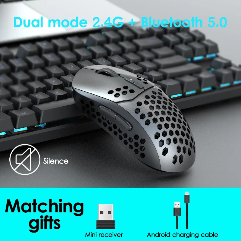 

FD Wireless Mouse Bluetooth 2.4G Dual Modes Rechargeable Mouse for Business Gaming 2400DPI Silent 500mAh Long Work Time Mice