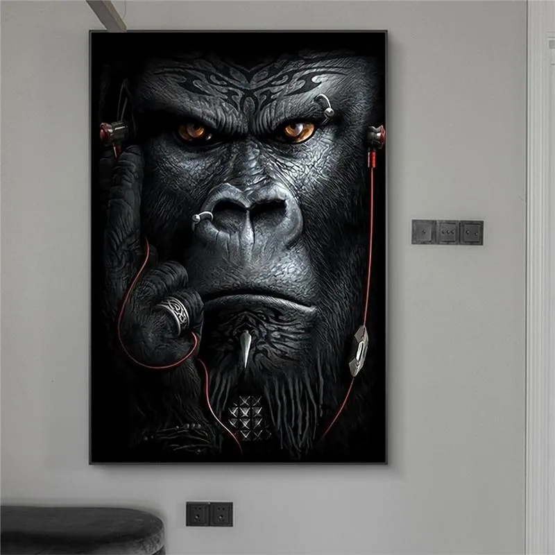 

Monkeys and Apes Listening to Music Wall Art Posters And Prints Modern Animals Canvas Paintings Nordic Picture For Living Room