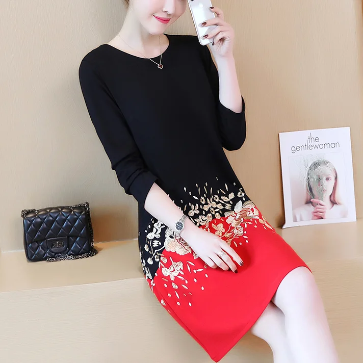 Женское винтажное платье с вышивкой рукавом 3/4 | Женская одежда