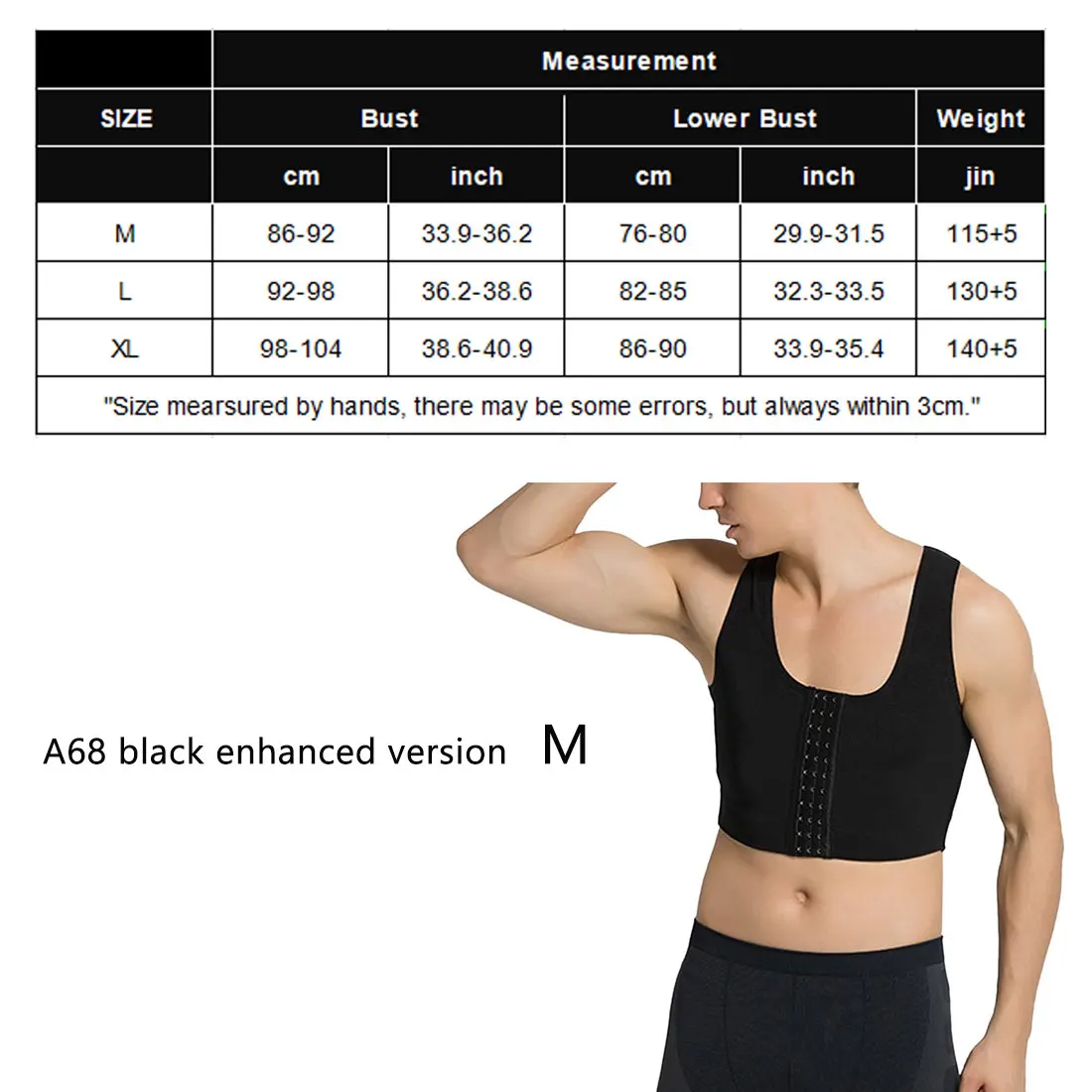 A68 black enhanced Мужской шейпер для ГИНЕКОМАСТИИ, компрессионный корсет для коррекции осанки, нижнее белье без рукавов - Цвет: A68 black enhanced