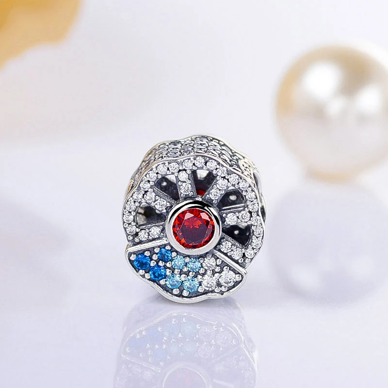 

100% 925 sterling silver DIY beads,Ring Hollow Charm Blue and Pink Fan Beads bracelet jewelry.2021 new