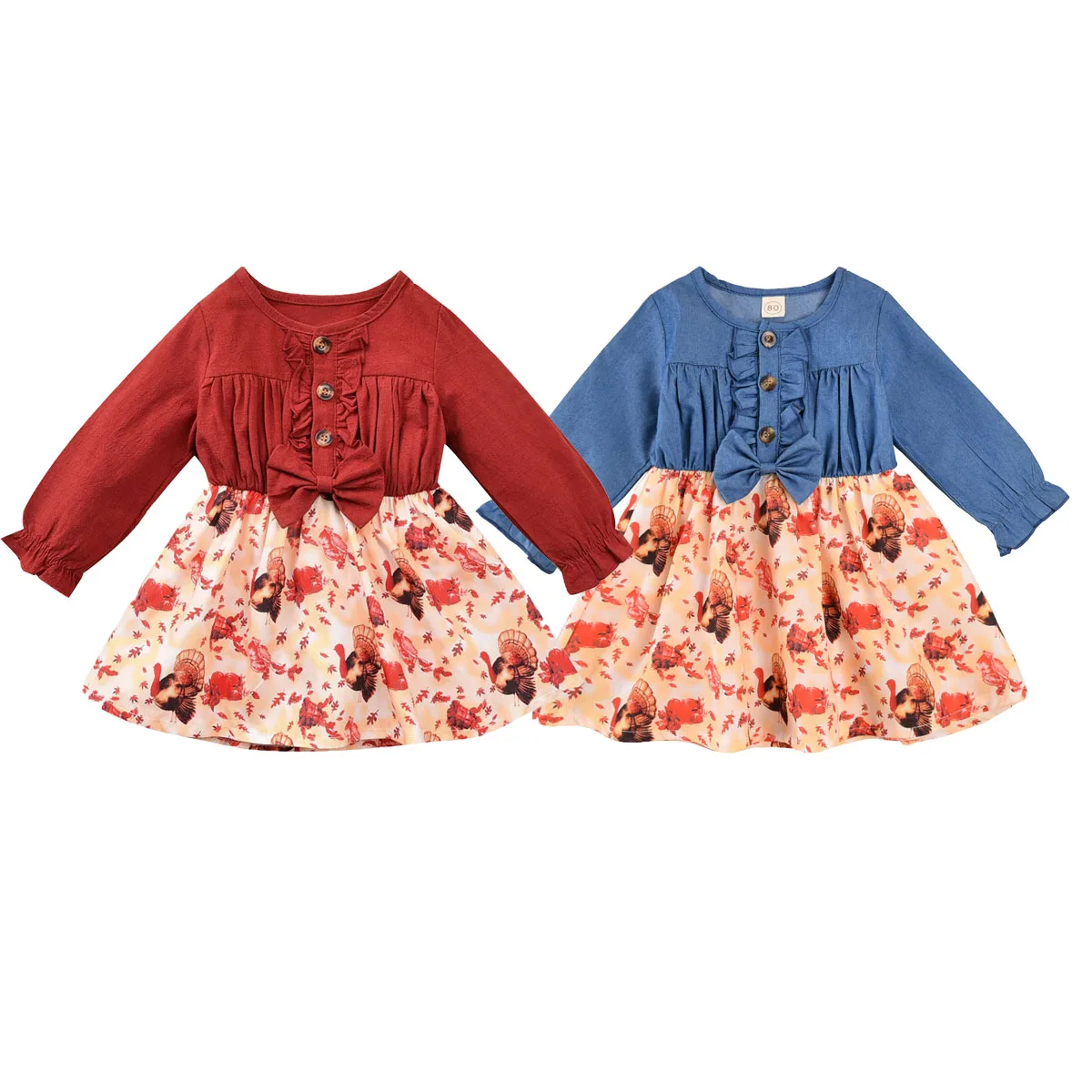 Детское платье с длинным рукавом и мультяшным принтом | Детская одежда обувь