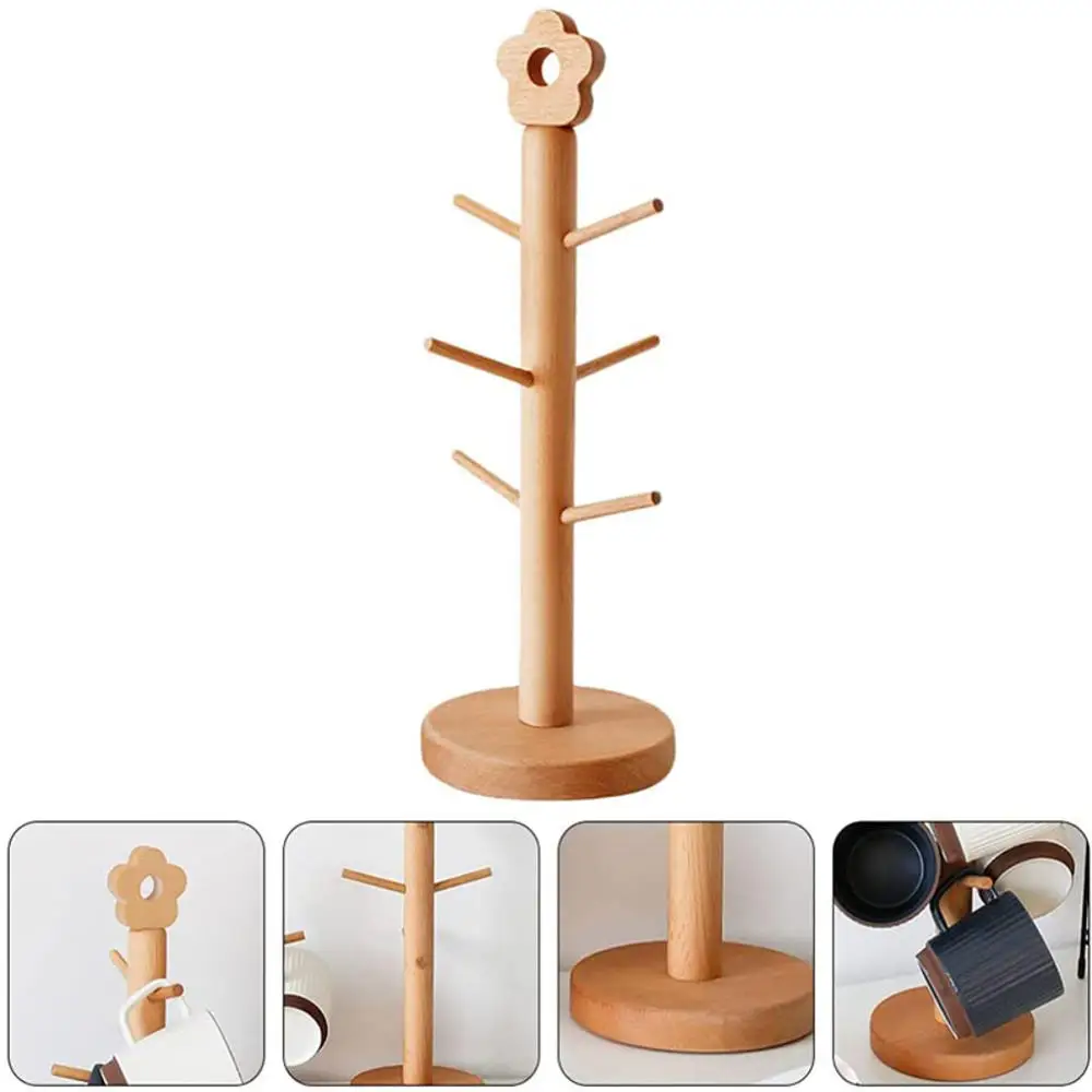 

Wooden Mug Drying Tree Holder with 6 Hooks Tea Coffee Cup Rack Display Stand Cups Dryer Wood Jewelry Necklace Organizer