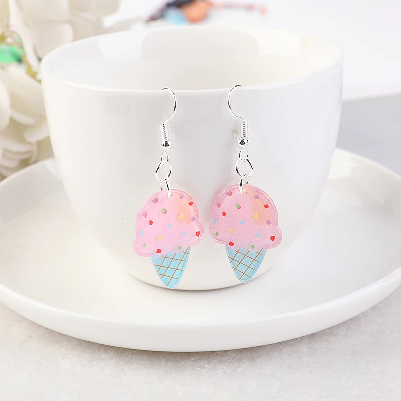 

1Pair Ice Cream Drop Earrings Flatback Acrylic Cartoon Food Jewelry for Women and Children
