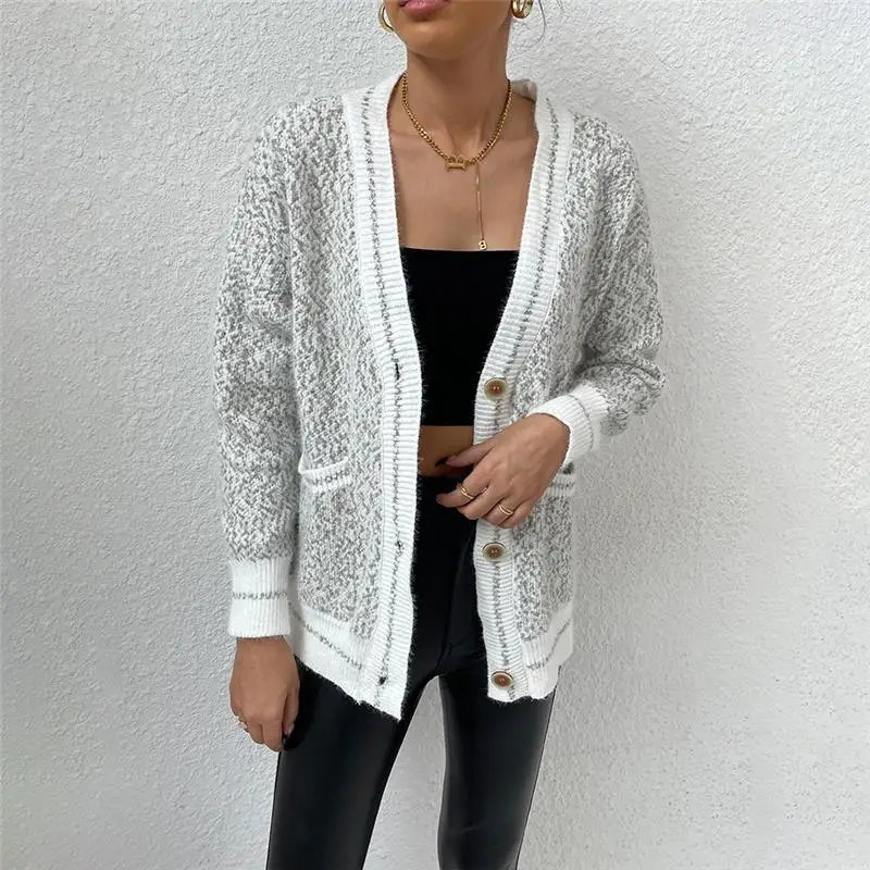Вязанная кофта кардиган Модный женский простой теплый тонкая дешевая Женская