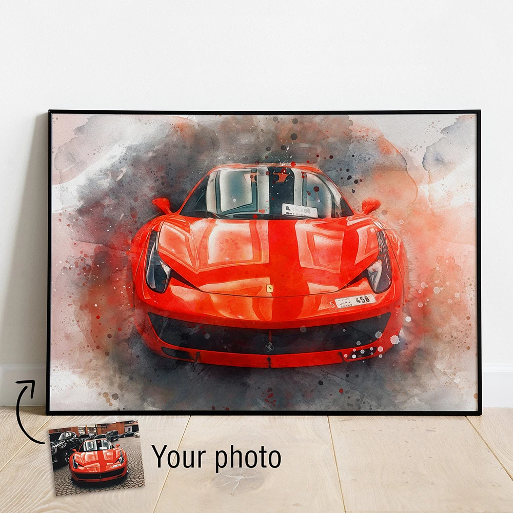 

Custom Car Watercolor Digital Painting Poster or Canvas from Your Photos Cars Enthusiast Personalized Gifts Wall Print Decor Art