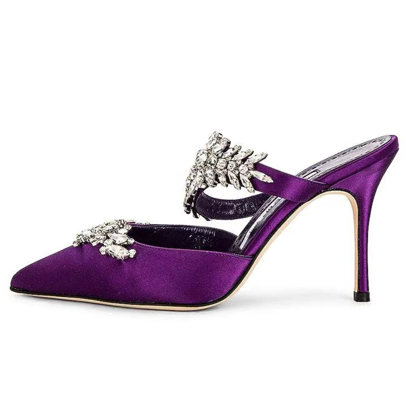 

Сандалии женские на высоком каблуке, повседневные уличные туфли без застежки, шлепанцы с закрытым носком, со стразами, большие размеры до 45