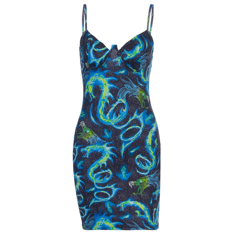 Женское платье на тонких бретельках с принтом летнее сексуальное мини-платье без
