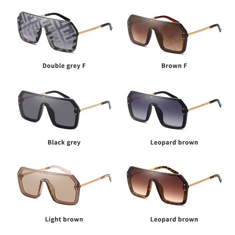 

2021 new big frame trendy F letter sunglasses with personality one-piece watermark lens for men and women