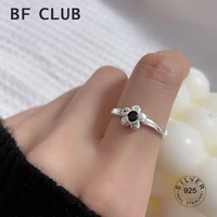 100 solid 925 sterling silver black stone flower open rings for women vintage geometric retro anillos party gifts accessories