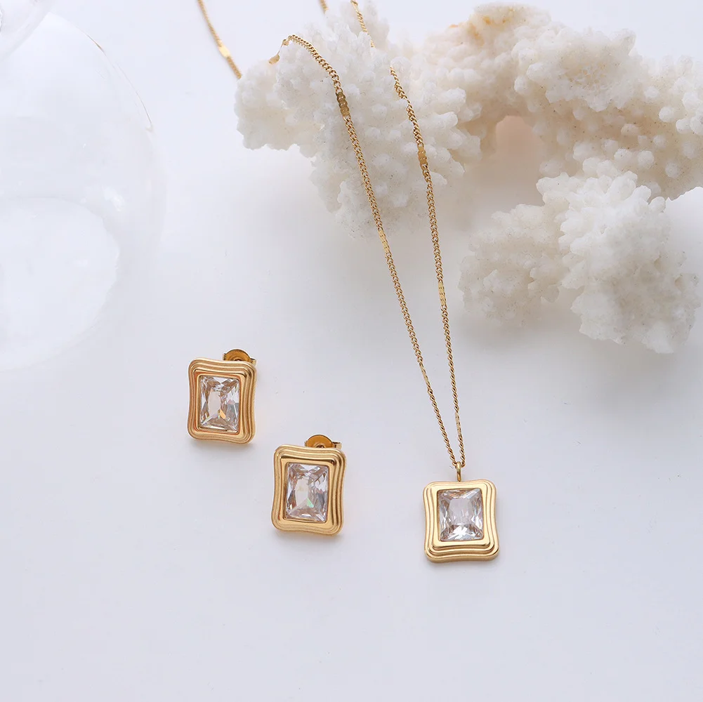 

Stainless Necklace Steel Pendant Geometric Plated Gold Earrings Set Gift For Women Fashion Bohemian Style 2021 Accessories