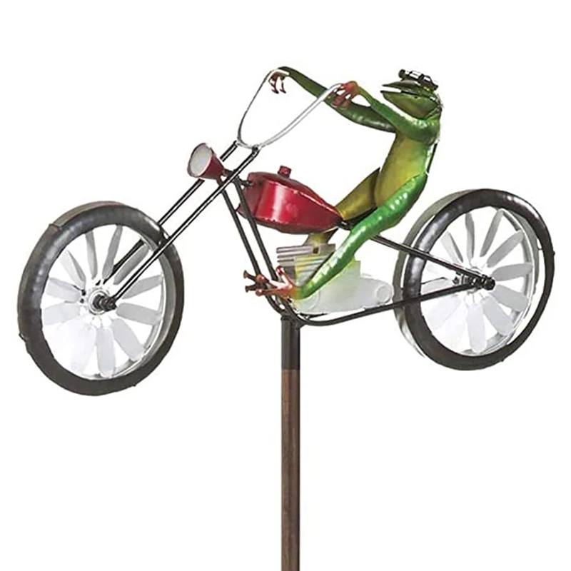 

Retro Frog Riding Motorcycle Windmill Bicycle Wind Spinner Metal Stake Decoration Yard Garden Decoration Ornaments Hot Sale