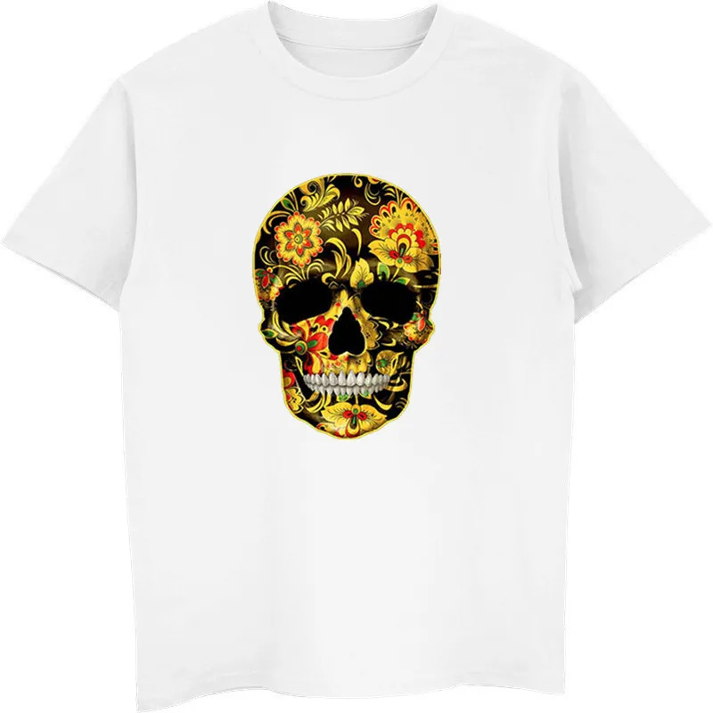 Flower Skull T-Shirts Candy Day Of The Dead Mexico Sugar Gothic Tops Tee Shirts Men Short Sleeve Cotton Tshirt Tees | Мужская одежда
