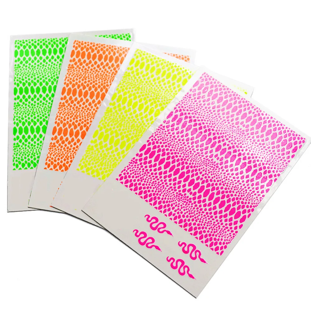 

4pcs/Set Snake Skin Designer Nail Art Water Sticker Colorful Fluorescent Neon Manicure Decorations Nail Transfer Decals TK#04