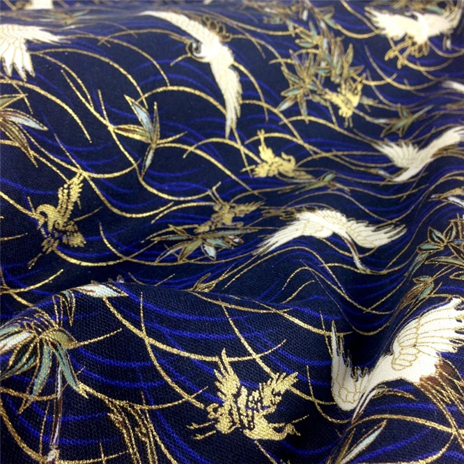 Японский БЛАГОРОДНЫЙ кран хлопок золотой порошок парча ткань дамасский жаккард