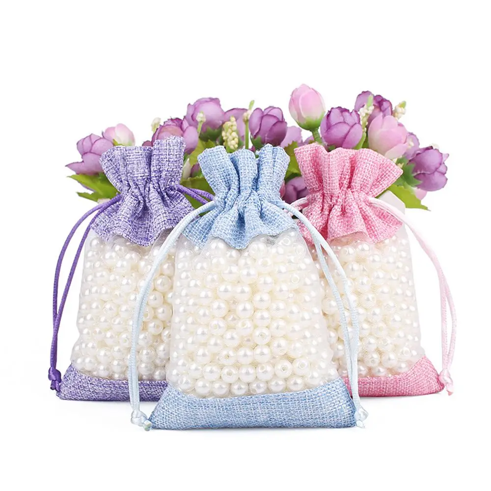 

Cookies Wedding Favors Candy Package Handbags Organza Pouch Drawstring Pocket Jewelry Bright Mesh Linen Bag