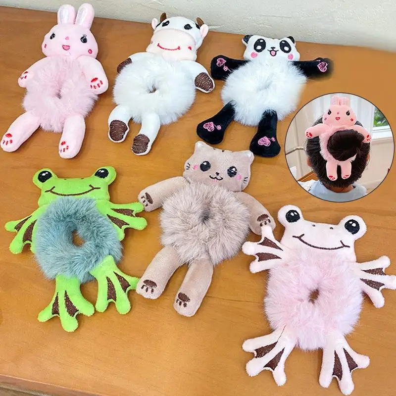 Women Girls Plush Elastic Hair Bands Cute Cartoon Scrunchies Panda Cat Rabbit Sweet Pontail Ties Accessories |