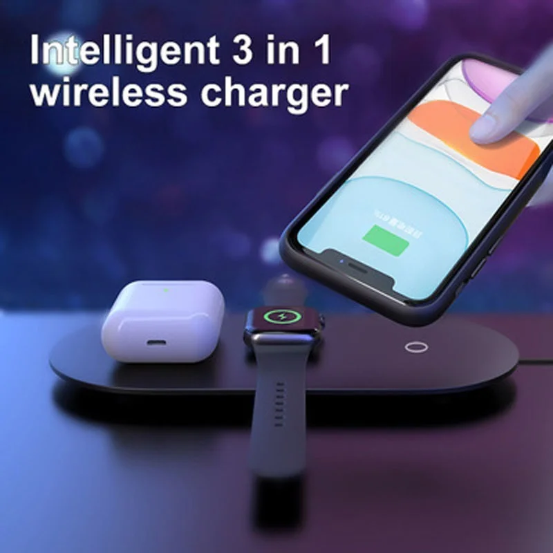 

3-in-1 Wireless Charger for Apple Watch 5 4 3 2 Airpods Pro Fast Charging Stand for Samsung S20, Iphone 11 Pro X XS Max XR