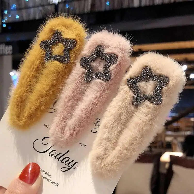 Корейская зимняя плюшевая шпилька из искусственного меха сплошного цвета