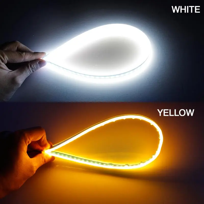 white and yellow OKEEN 2 шт. тонкий гибкий DRL вождь-рыцарь полосы света для фар последовательного потока янтарные поворотные сигнальные огни - Цвет: white and yellow