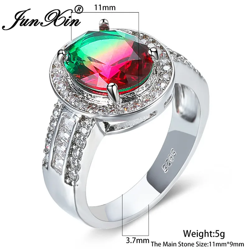 Luxury Big Oval Mystic Rainbow Fire Crystal Rings For Women Silver Colorful Rose Red Green Zircon Wedding Bands Boho Jewelry | Украшения и