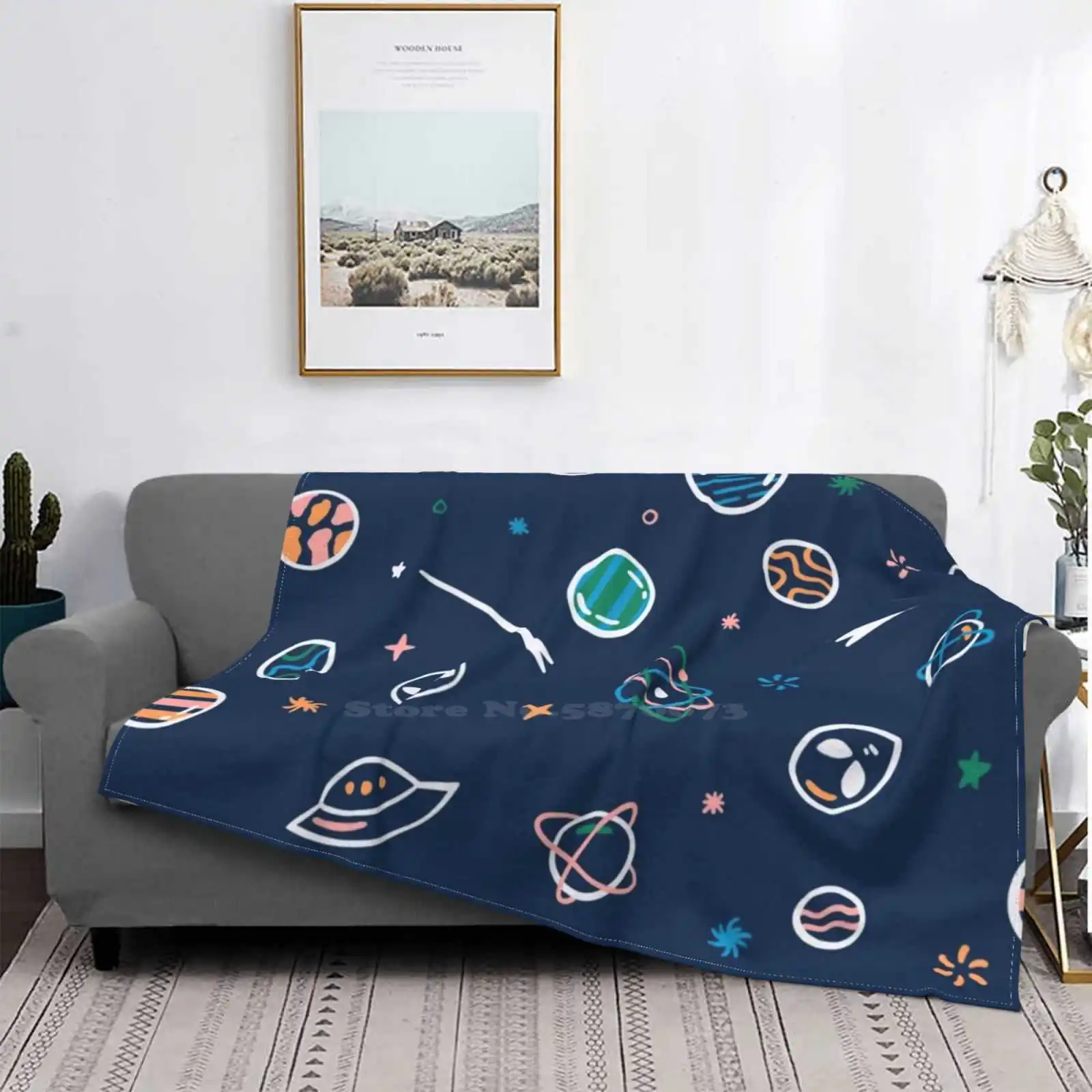 

Space L Mouth Mask Super Warm Soft Blankets Throw On Sofa/Bed/Travel Space Ufo Spaceship Stars Galaxy
