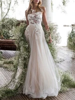 vestidos de novia 2021 elegant wedding dresses a line scoop tulle appliqued cheap boho bridal gown robe de mari%c3%a9e