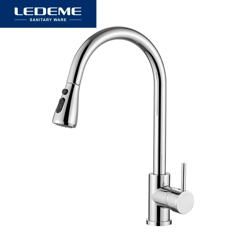 LEDEME Faucet L6155 Смеситель для кухни с выдвижной лейкой Латунь Цвет: Хром|Смесители