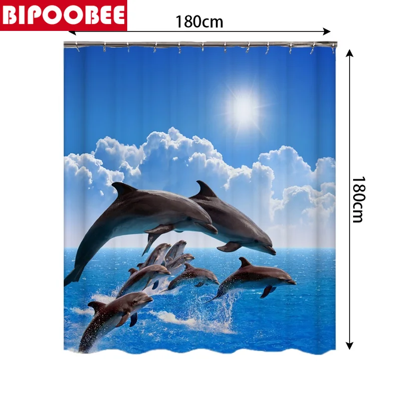 Морской дизайн дельфин 4 в 1 водонепроницаемая Тканевая 3D занавеска для душа