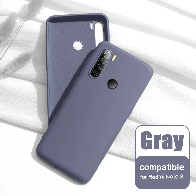 for Note8 Gray Чехол для Xiaomi Redmi Note 8/Note 8 Pro жидкий силиконовый мягкий чехол для Redmi Note 8 задняя крышка и закаленное стекло - Цвет: for Note8 Gray