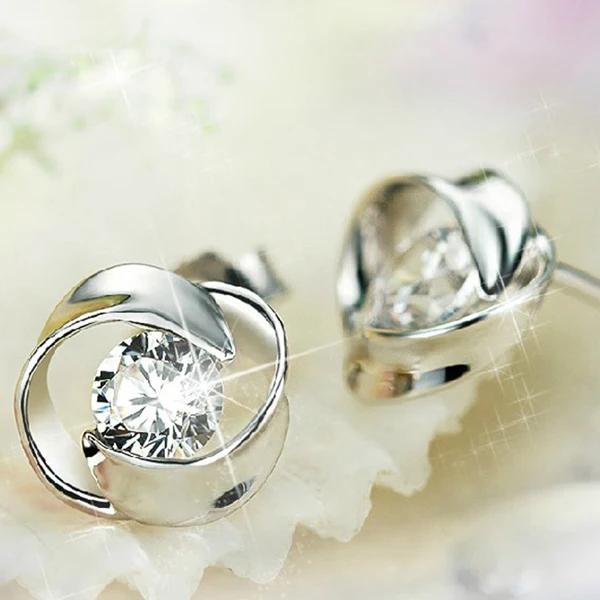 Изящные женские белые серьги с кристаллами из стерлингового серебра 925 пробы