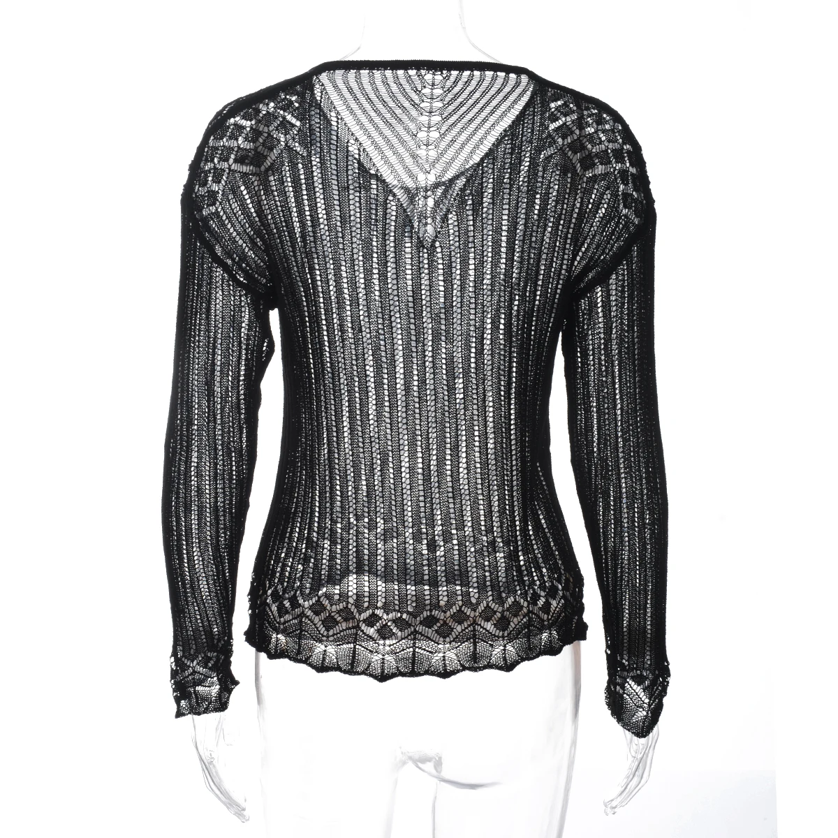 

New Women's See-Though Shirt Knitting Top Solid Color Casual Party V Neck Blouse Long Sleeve Fall Clothes