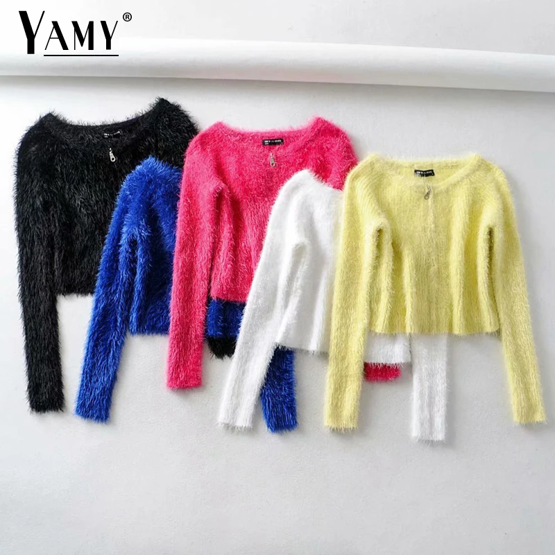2019 Fall cardigan kawaii cropped women mohair sweaters knitted crop sweater korean cute sexy vintage |