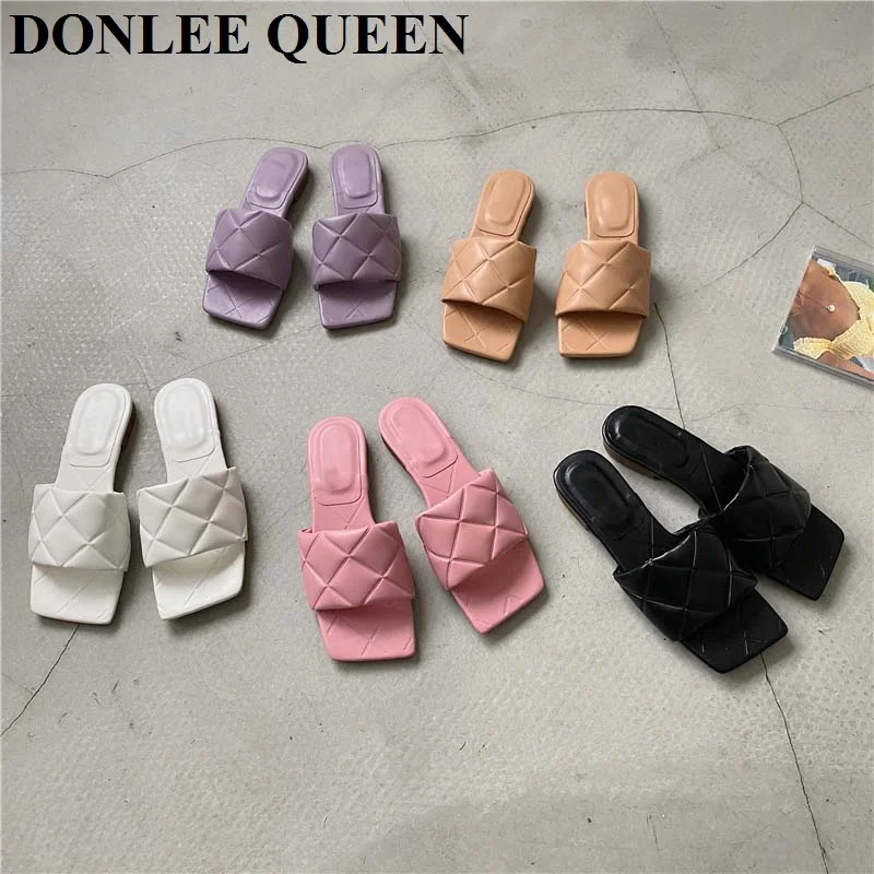 

Шлепанцы женские на плоской подошве, с квадратным носком, летние