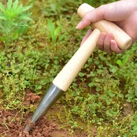 durable garden dibber with wooden handle chrome coated stainless steel head light sturdy hand held sowing seeds garden tool