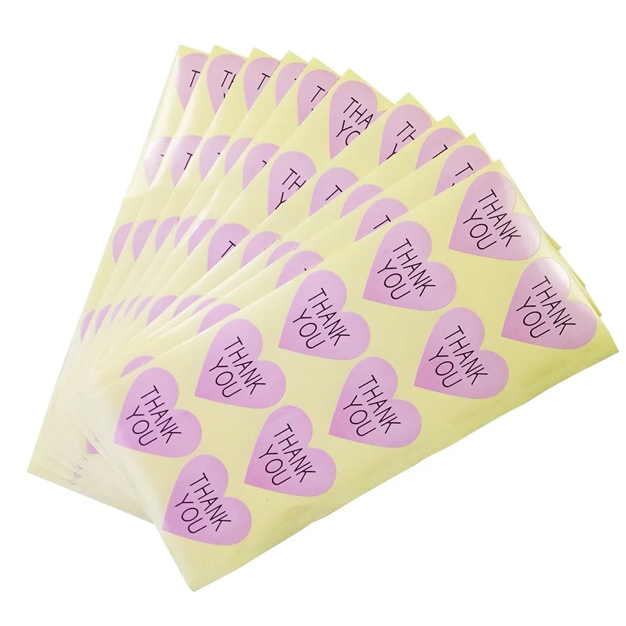 1000 шт./лот сладкое сердце спасибо розовая наклейка с уплотнением из крафт бумаги