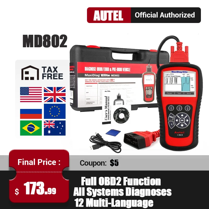 AUTEL Diaglink MD802 OBD2 сканер все системы автомобильный диагностический инструмент