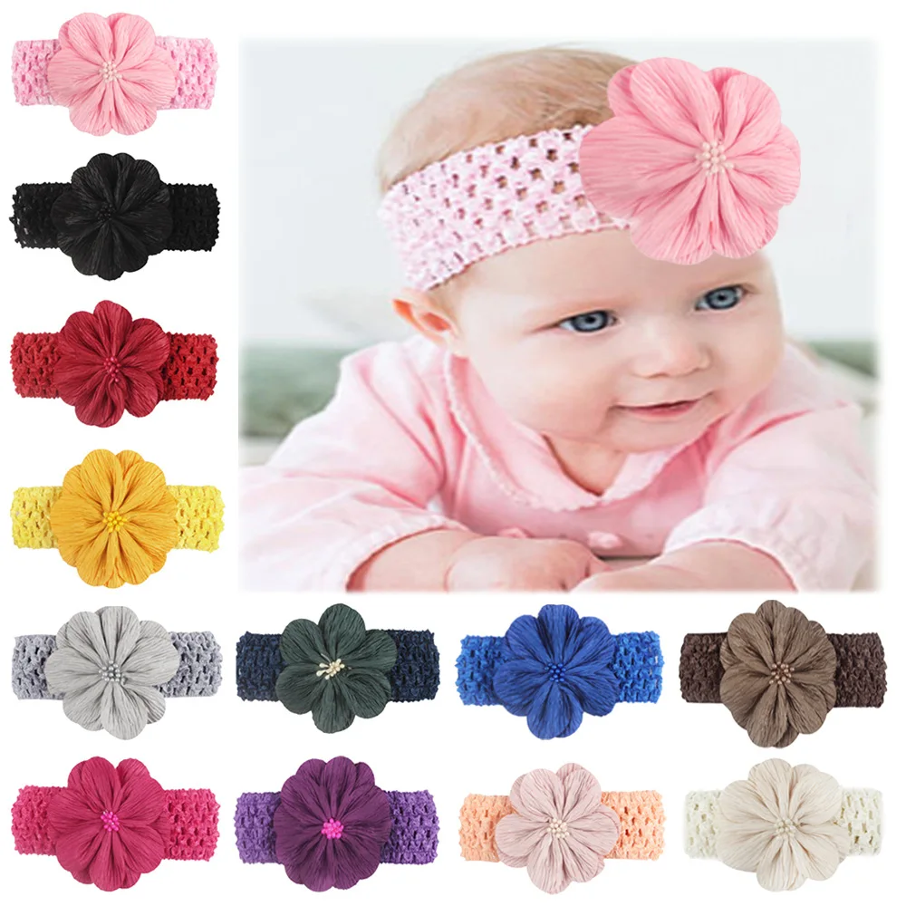 

Изысканная одежда для малышей эластичные однотонные аксессуары для волос Цвет в полоску и повязкой с цветком Милая повязка на голову, детск...