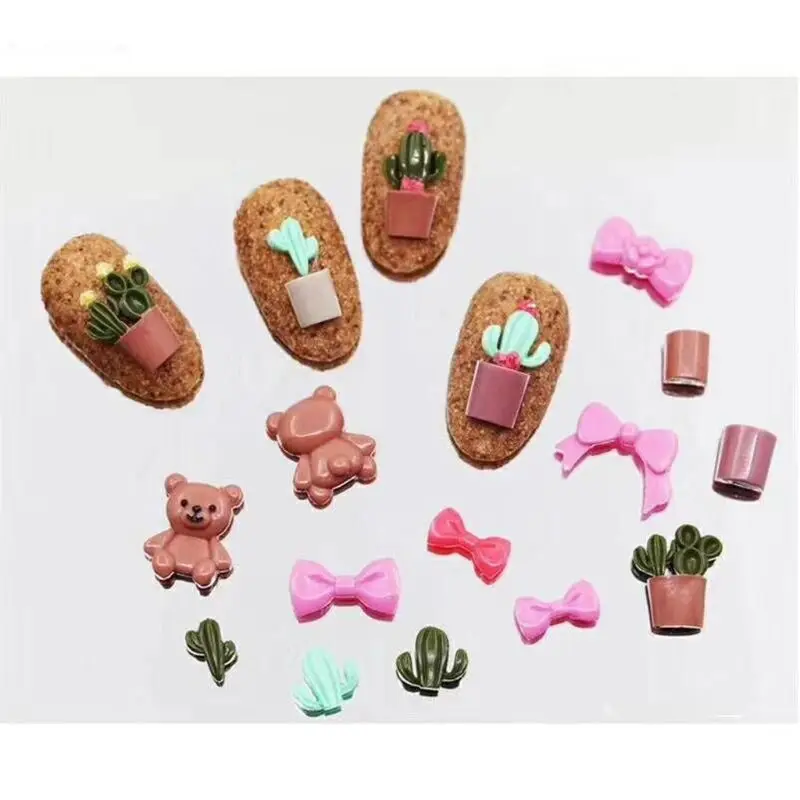 

97QE 5Pcs Handmade Mini Cactus Bear Ice Cream Silicone Mold Nail Art Craft Tools