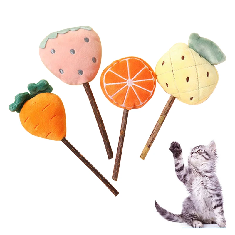 

New Pet Products Fruit Modeling Mutian Liao Funny Cat Stick Cat Toy Wooden Puppy Molar Stick Dog Accessories Kitty Cute Doll